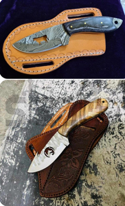 Cuchillo de caza OEM Wirecut de acero inoxidable, cuchillo Skinner con mango de madera, hoja fija, para camping, actividades al aire libre, EDC, con funda de cuero. - Product Image 5