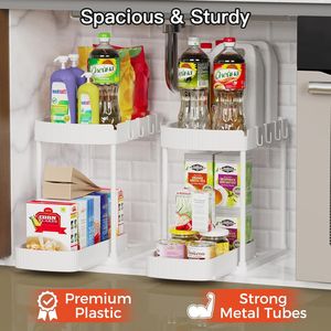 Set di 2 Organizzatori Estraibili Multiuso in PP, 12,8 Pollici, Bianchi, per Armadietti Sotto Lavello - Product Image 3