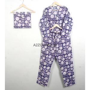 Conjunto de Pijama de Algodón 100% Puro para Mujer, Estampado Floral, Cuello en V, Cierre con Cordón, Transpirable, Largo - Product Image 2