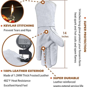 ถุงมือหนังวัวแท้คุณภาพสูงสำหรับงานเชื่อม งานหนัก ป้องกันมือสำหรับงานอุตสาหกรรม ทนไฟ ใช้สำหรับงานปิ้งย่าง - Product Image 2