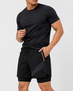 Shorts de sport pour hommes tendance, beiges, à séchage rapide, taille mi-haute, avec braguette zippée, poches décontractées, blocs de couleur, en tissu tissé, imperméables et écologiques - Product Image 5