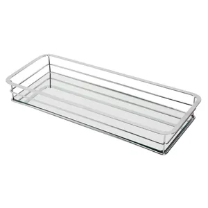 <b>Rectangular</b> Glass Cosmetic <b>Tray</b> <b>Mirror</b> Surface Modern Design Decorative Storage Organizer for Makeup and Beauty Products - Product Image 2