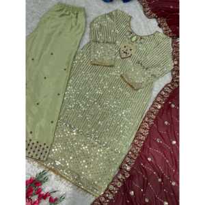 Ensemble de costume de soirée pour femmes de créateur avec haut et bas brodés et dupatta - Product Image 5