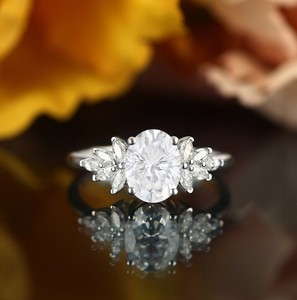 Oval Cut 7x9mm Moissanite Gemstone Prong <b>Set</b> 925 <b>Sterling</b> <b>Silver</b> Luxury Engagement Wedding Promise Party Elegant Solitaire - Product Image 1