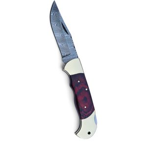 Handmade Damascus Folding Knives Compact Pocket Design with Sharp <b>Steel</b> Blade Durable Handle Leather Sheath for <b>Outdoor</b> Hunting - Product Image 2