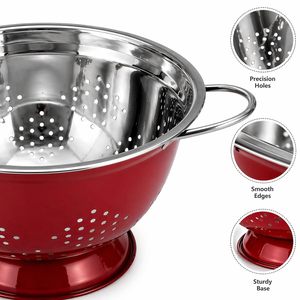 Stainless Steel Colander with Handles Cherry Silver Kitchen Strainer Basket for Washing Fruits <b>Vegetables</b> Pasta Rice Serveware - Product Image 3