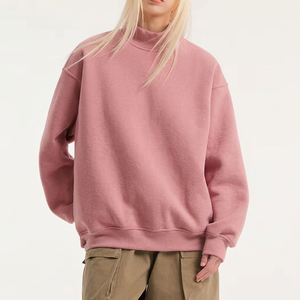 Sudadera personalizada para mujer con cuello simulado, tejido de algodón grueso, con etiqueta tejida con bordado personalizado y acabado de lavado. - Product Image 5