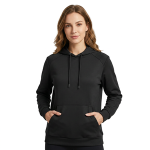 Sudadera con Capucha Negra Sólida para Hombre, Corte Regular, Tejido de Poliéster, Casual, Manga Larga con Bolsillo, Transpirable, para Otoño - Product Image 3