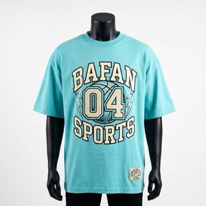 T-shirt homme surdimensionné 200 GSM, jersey de coton peigné premium, bleu aqua, crème, broderie appliquée, impression, logo personnalisé - Product Image 5