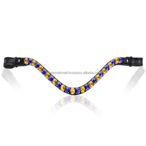 Rivoli coloré personnalisé cristaux ronds chaîne en métal méga bling vague profonde noir anglais cuir cheval front bande à bas prix - Product Image 4