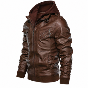 Custom <b>Men's</b> Faux <b>Leather</b> Puffer Coat Warm Polyester Filled Outerwear - Product Image 5