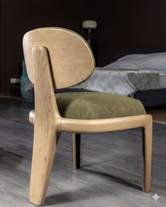 Midcentury Solid Wood Dining Accent Chair with Upholstered Seat and Curved Backrest for Home & Hotel Use - Product Image 2