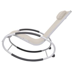 Silla mecedora de tela textilene color crema y gris, silla de jardín de hierro y aluminio - Product Image 3