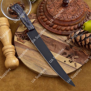 Cuchillo de filetear profesional de acero de Damasco afilado como una navaja, con recubrimiento en polvo, de grado industrial, mango de madera Pakka de 7 pulgadas y funda de cuero. - Product Image 2