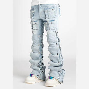 Jeans de Mezclilla para Hombre, Corte Recto, con Múltiples Bolsillos y Pliegues Decorativos, Venta al Por Mayor - Product Image 2