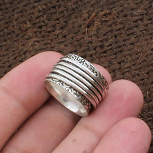 Vintage Two Tone 925 Silver & Brass Band <b>Ring</b> Handcrafted <b>Spinner</b> <b>Ring</b> Stamped Meditative Boho Jewelry for <b>Men</b> and Women - Product Image 3