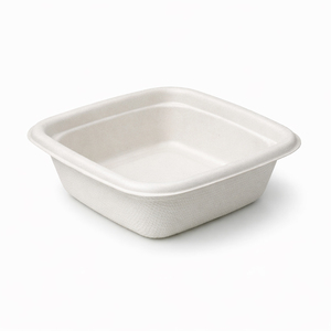 Bol de service carré jetable en fibre de bagasse écologique de 5 oz, blanc, pour emporter, idéal pour fêtes, boulangeries, sushis, camping et emballage alimentaire - Product Image 1