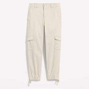 Pantalones Cargo Beige para Mujer, Cintura Media, Largo hasta el Tobillo, 100% Algodón, Corte Regular Informal, con Bolsillos, Cierre de Botones, Estilo Primavera - Product Image 1