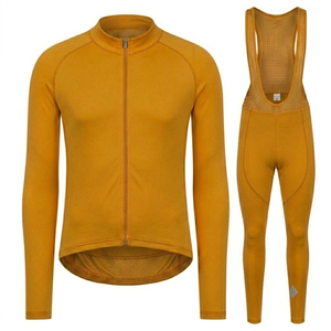 Ensemble cycliste homme personnalisé à manches longues couleur moutarde, extensible dans quatre directions, kit de course à vélo athlétique, salopette de sport à fermeture éclair intégrale, vêtements de sport moulants - Product Image 1