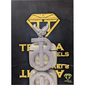 Pendentif personnalisé de luxe avec initiale « B », diamant de laboratoire VVS, argent 925, style hip-hop, bijoux sertis de pierres, par Trisha Jewels - Product Image 2