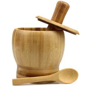 ชุดครกและสากไม้สักธรรมชาติ Skies Trader สำหรับบดเครื่องเทศ สมุนไพร กระเทียม แบบใช้มือ ทำจากไม้ทรงกลม อุปกรณ์ครัว - Product Image 4