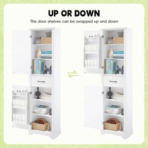 Mobiletto Alto da Bagno Autoportante con Due Ante Regolabili, Design con Ripiani in MDF - Product Image 5