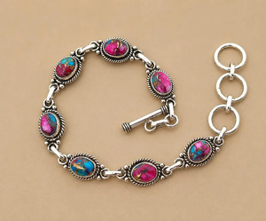Cotton Candy Mohave Turquoise Sterling Silver <b>Bracelet</b>, Southwestern Toggle Cuff Jewelry Adjustable Birthstone Jewelry - Product Image 1