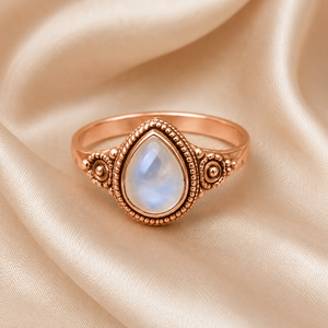 925 Sterling <b>Silver</b> Pear Rainbow Moonstone Vintage Rope Bezel Artisan Boho <b>Statement</b> <b>Ring</b> Rose Gold & Yellow Gold Plated - Product Image 4