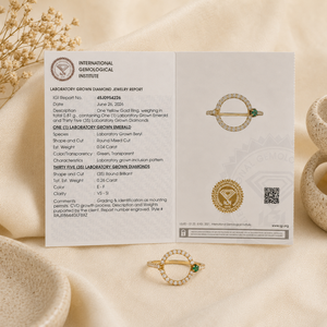 Anillo de Oro Amarillo Sólido de 14 Quilates con Diamante Cultivado en Laboratorio y Esmeralda Colombiana con Certificado IGI para Compromiso, Joyería de Lujo para Mujer - Product Image 6