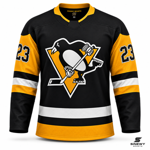 เสื้อฮอกกี้เพนกวินสำหรับผู้ชาย SINEWY SPORTS สีดำทอง แบบซับลิเมชั่น คอวี แขนยาว ระบายเหงื่อได้ดี ไซส์ผู้ใหญ่ - Product Image 2