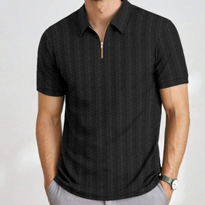 เสื้อเชิ้ตแขนสั้นผู้ชายลายทาง ผ้าฝ้ายถัก 100% มีซิป สวมใส่สบาย ระบายอากาศได้ดี แห้งเร็ว ทรงปกติ - Product Image 5