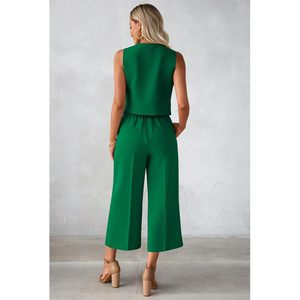 Traje de Pantalón Casual Elegante de 2 Piezas para Mujer 2025, Chaleco Blazer sin Mangas con Pantalones Capri de Pierna Ancha, Atuendo de Trabajo - Product Image 6