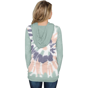Sudadera con Capucha Tie-Dye para Mujer, Informal, Holgada, Tejida, para Primavera, con Bolsillo - Product Image 3