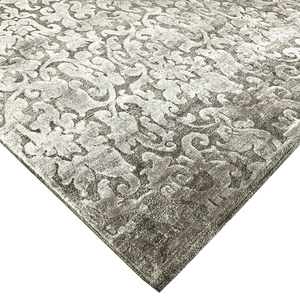 Alfombra de Seda y Lana Anudada a Mano con Diseño Desgastado, de Pelo Corto y Patrón de Espiral Neutro para Sala de Estar Moderna - Product Image 5