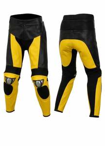 Pantalon en cuir de motard jaune et noir - Product Image 1