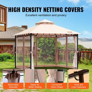 Gazebo da Giardino 3x3 Metri per 6-8 Persone, Struttura in Metallo, Telo in Poliestere 180G Rivestito in PU, Tettoia per Esterni con Zanzariera - Product Image 5