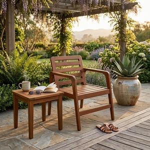 Fauteuil de patio en teck massif avec lattes, chaise de salle à manger d'extérieur moderne, chaise longue en bois à base de traîneau, article de mobilier - Product Image 5