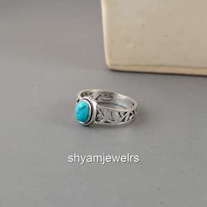 Natural Turquoise 925 Sterling Silver <b>Ring</b> | Vintage Filigree Cut-out Band | Handmade Bezel Set Oval Gemstone Gold Plated <b>Ring</b> - Product Image 5