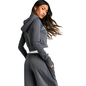 Women Cropped Quarter <b>Zip</b> Tracksuit Set High Neck Sweatshirt Wide Leg <b>Trousers</b> Contrast Hem Casual Two Piece Outfit Wholesale We - Product Image 4