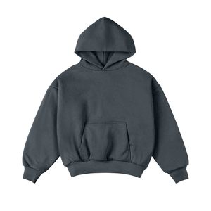 Sweat-shirt à capuche unisexe surdimensionné bleu uni en molleton bouclette décontracté avec poches coupe classique style tricoté automne - Product Image 3