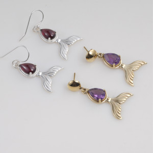 Pendientes de Cola de Sirena con Amatista Natural, Chapados en Oro, con Gema Facetada en Forma de Pera, Joyería Oceánica, Regalo para Mujer - Product Image 5