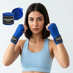 Bandages de boxe professionnels de 180 pouces en mélange de coton semi-élastique de qualité supérieure pour MMA et Muay Thai avec boucle de pouce renforcée - Product Image 1