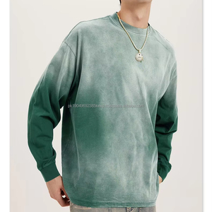 T-shirt personnalisé pour hommes de luxe vintage délavé à l'acide 100% coton de haute qualité poids lourd vierge imprimé délavé au soleil épaules tombantes longues - Product Image 2