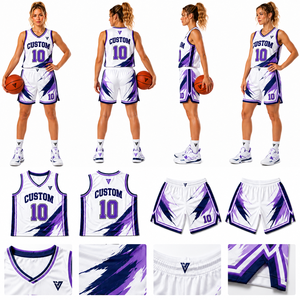 Custom <b>Women</b> Basketball Jersey and <b>Shorts</b> Set <b>White</b> Purple Blue Sleeveless Team Uniform Sports Kit - Product Image 6