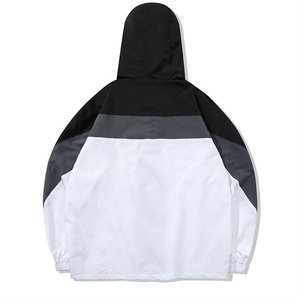 Chaqueta Cortavientos Ligera con Capucha para Hombre, Diseño Color Block con Cierre Frontal, Negra y Blanca, Tallas Grandes, para Deportes al Aire Libre de Verano - Product Image 2
