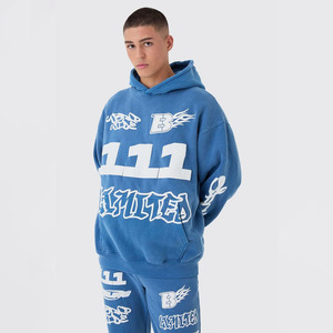 OEM Custom 3d Puff Printed Oversized Hoodies Custom Logo Thick 500GSM Pullover Hoodies Men Drop Shoulder 100% Cotton - Product Image 1
