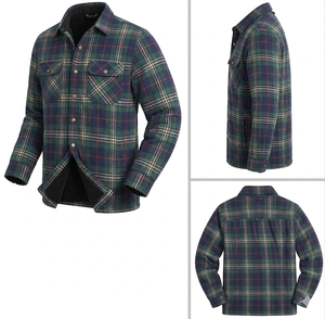 Chemise en flanelle à carreaux en coton pour homme, personnalisée OEM, avec capuche, doublure en polaire Sherpa, thermique, imperméable, anti-rétrécissement - Product Image 3