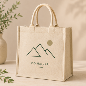 Sac de courses en jute naturel moyen, écologique, réutilisable, avec fermeture à bouton, style tendance, sac promotionnel - Product Image 4