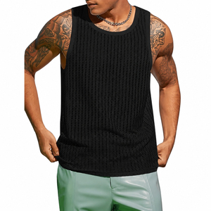 <b>Men</b> Summer Crochet Knit Mesh Tank Top Breathable Open Knit Sleeveless Casual <b>Beach</b> Streetwear <b>Vest</b> - Product Image 5