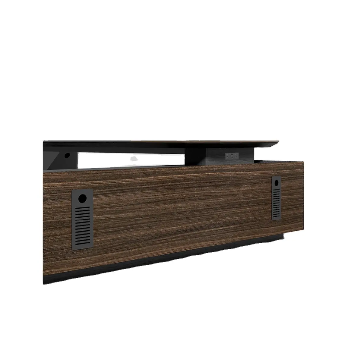 Klassieke Moderne Luxe Donkere Houten L Vorm Bureau Directeur Executive Baas Kantoor Tafel Met Ingebouwde Lade En Muis pad